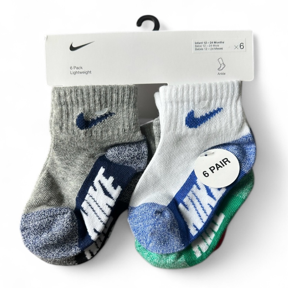 Nike 6 Pack Assorted Colors Ankle Socks Infant Boys Size 12-24 Months